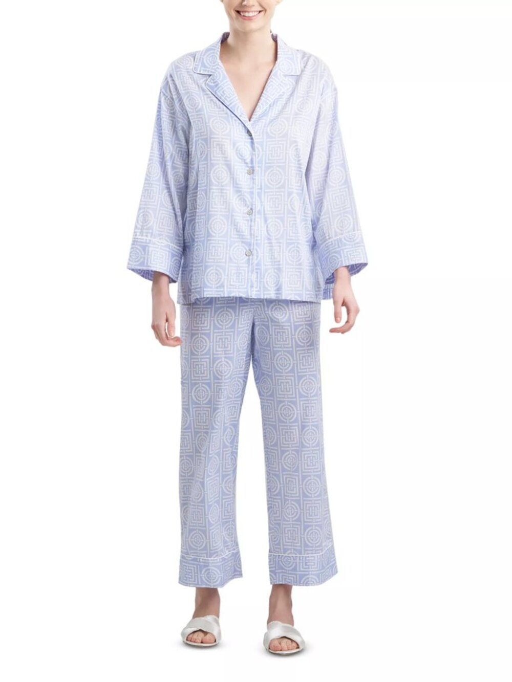 Natori Infinity Powder blue Cotton sateen Pajama Set